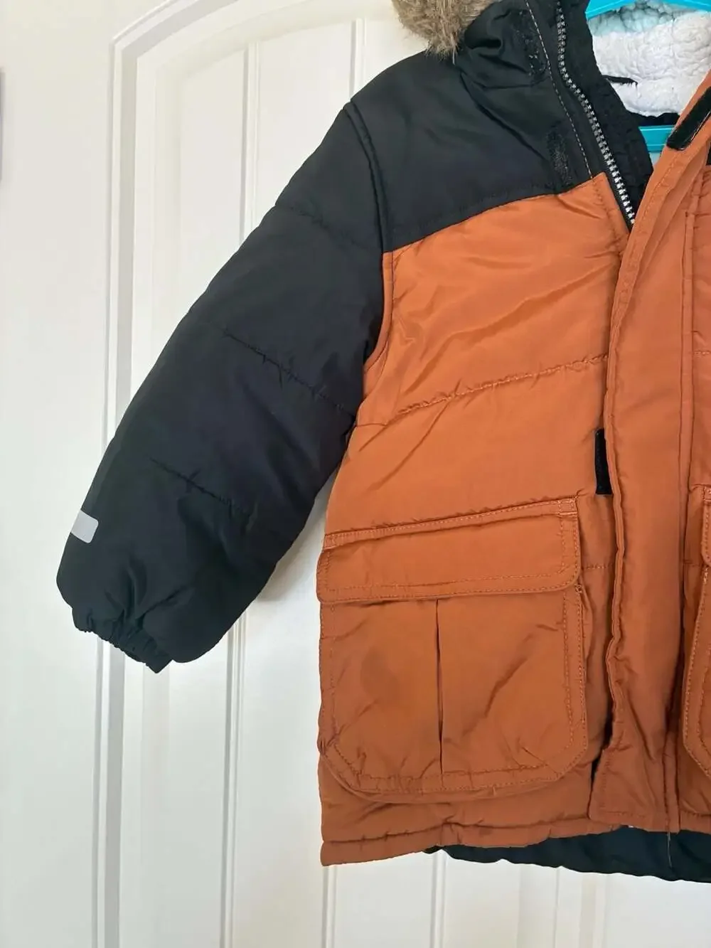 Carter's Colorblock Puffer Winter Jacket with Faux Fur Hood 5T